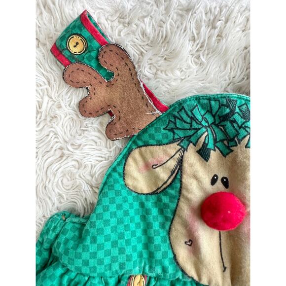 90’s Homemade Daisy Kingdom Rudi Reindeer Quilted Christmas Overalls - Picture 4 of 11